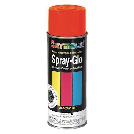 Spray-Glo Paint, Flour Red, 12oz., Fluorescent Red, Flat, Solvent, 12 oz MPN:16-1618