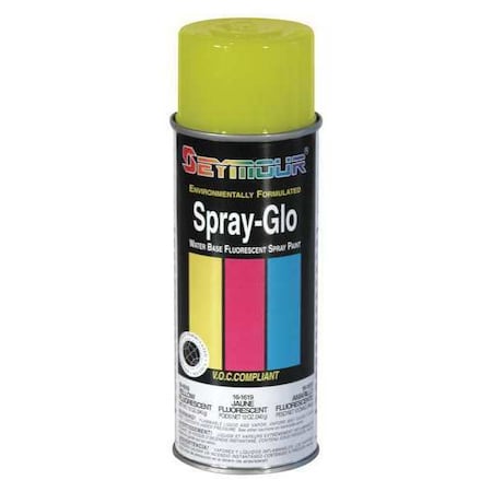 Spray-Glo Paint, Flour Yellow, 12oz., Fluorescent Yellow, Flat, Solvent, 12 oz MPN:16-1619