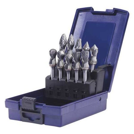 Carbide Bur Set, Double Cut, 10 pcs., 1/4in MPN:18225