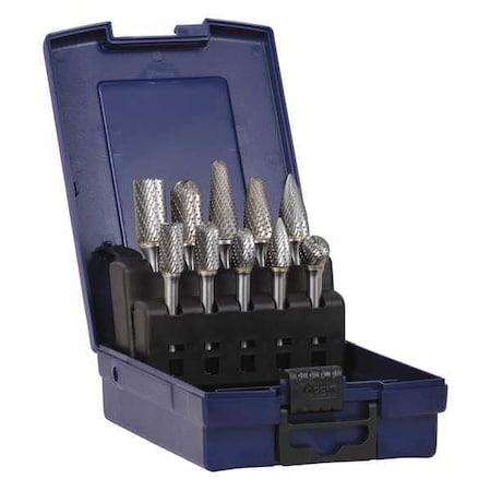 Carbide Bur Set, 1/4 in. Shank, 10 pcs. MPN:18261