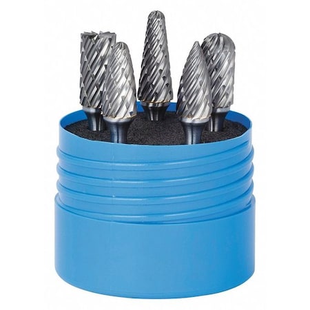 Carbide Bur Set, Steel Cut, 5 pcs., 1/4 in. MPN:19380