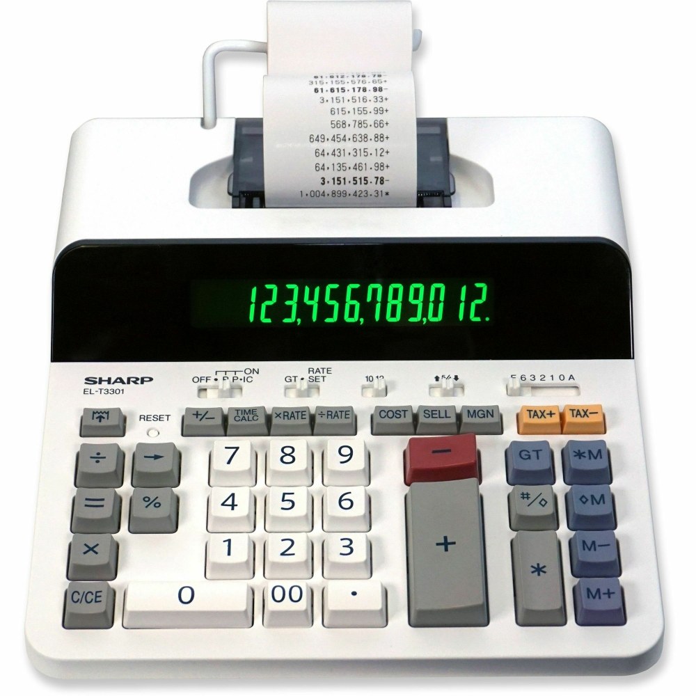 Sharp ELT3301 12-Digit Thermal Printing Calculator - 8.0 LPS - Backlit LCD - 15 mm Digit Size - AC Power - ELT3301 MPN:ELT3301