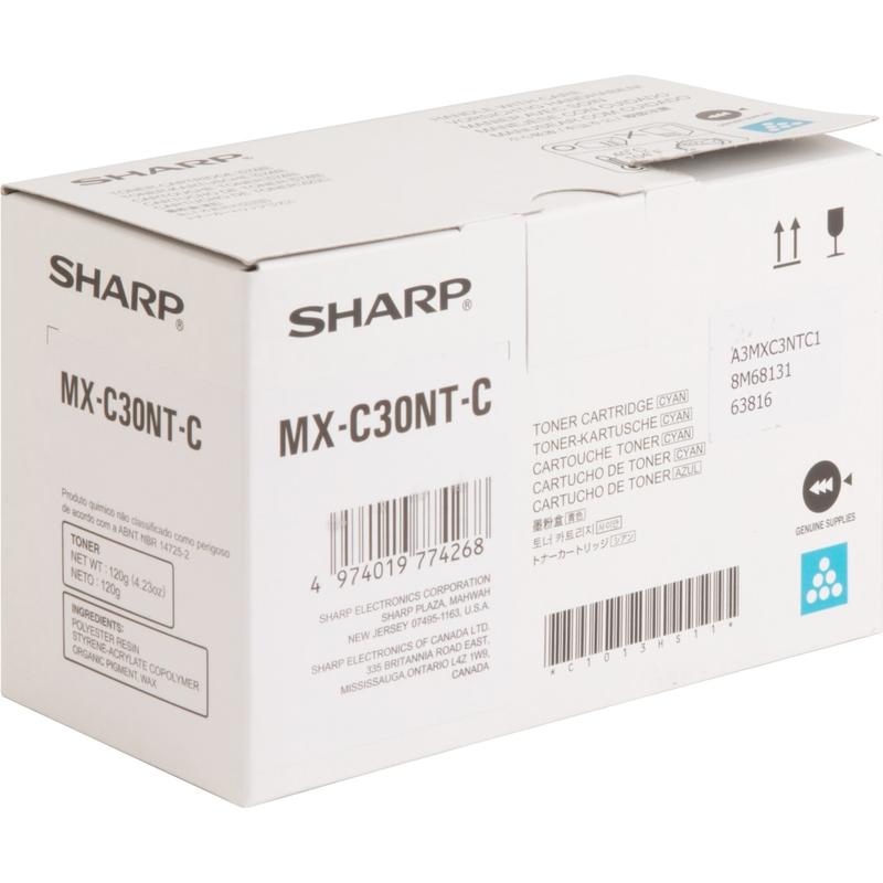 Sharp Original High Yield Laser Toner Cartridge - Cyan - 1 Each - 6000 Pages MPN:MXC30NTC