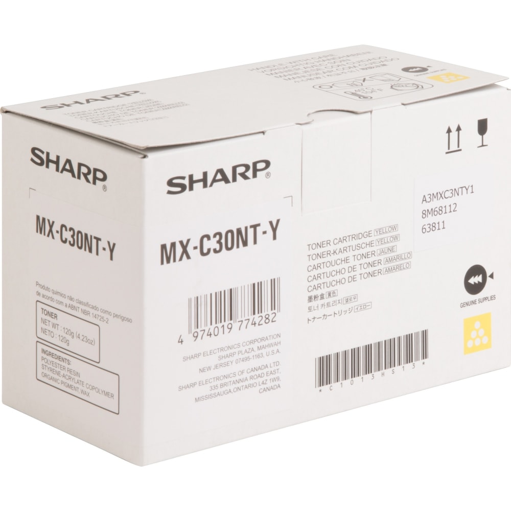 Sharp Original Standard Yield Laser Toner Cartridge - Yellow - 1 Each - 6000 Pages MPN:MXC30NTY