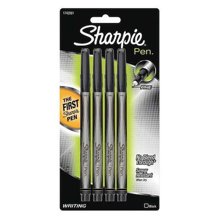 Water-Resistant Ink Porous Point Felt Tip Pen, Stick, Fine 0.4 mm, Black Ink, Black Barrel, PK4 MPN:1742661