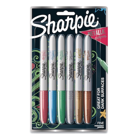Metallic Fine Point Perm Markers, Fine Bullet Tip, Blue-Green-Red, PK6 MPN:2029678