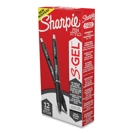 S-Gel High-Performance Gel Pen, Retractable, Bold 1 mm, Black Ink, Black Barrel, PK12 PK MPN:2096149