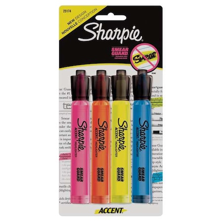 Smear Guard Highlighter Set, Chisel Tip Fluorescent Colors PK4 MPN:25174WC