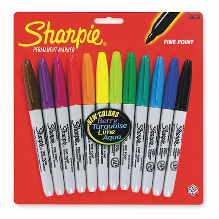 Permanent Marker Set, Fine Tip, Assorted Colors, PK12 MPN:30075PP