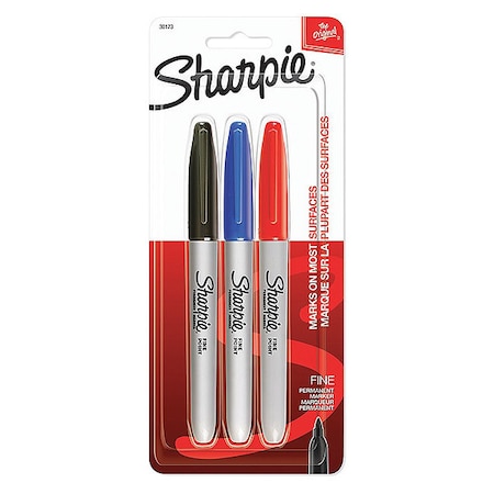 Permanent Marker Set, Black, Blue, Red, Fine Tip, 3 PK MPN:30173PP