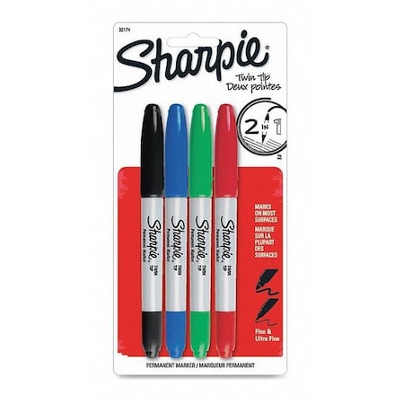 Black, Blue, Green, Red Twin-Tip Markers, 4 PK MPN:32174PP