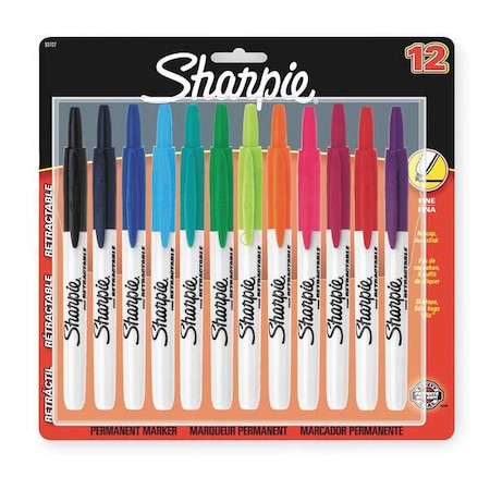 Permanent Marker, Assorted Colors, Fine Tip, Capped, 12 PK MPN:32707