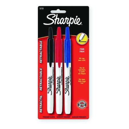 Permanent Marker Set, Black, Blue, Red, Fine Tip, Capped, 3 PK MPN:32726PP
