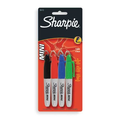 Mini Permanent Marker Set, Black, Blue, Green, Red, Fine Tip, Capped, 4 PK MPN:35113PP
