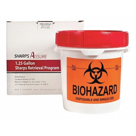 Sharps Container, 1 gal., Red, Snap Lid MPN:SA125G