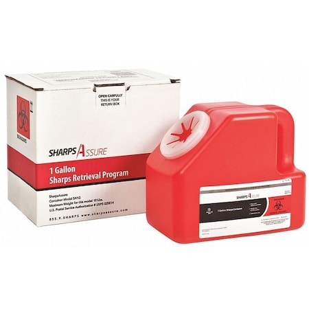 Sharps Container, 1 gal., Red, Snap Lid MPN:SA1G