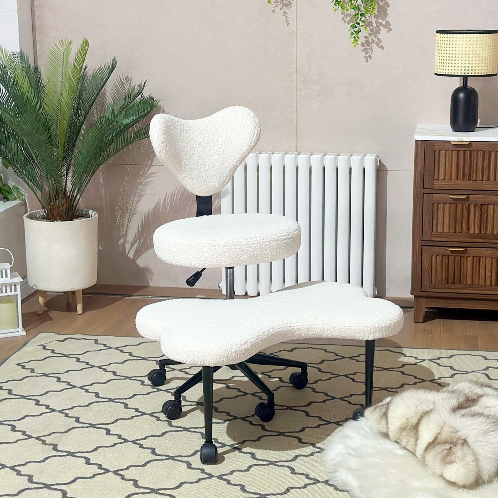 Pinmoco Ergonomic Fabric Mid-Back Cross-Legged Swivel Task Chair, White MPN:L501681C-OWHT