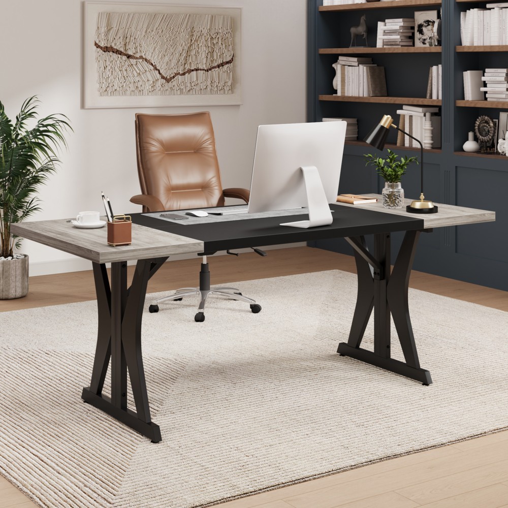 Bestier 71inW Computer Desk With X-Shaped Metal Legs, Wash Gray MPN:K400178A-GRYW