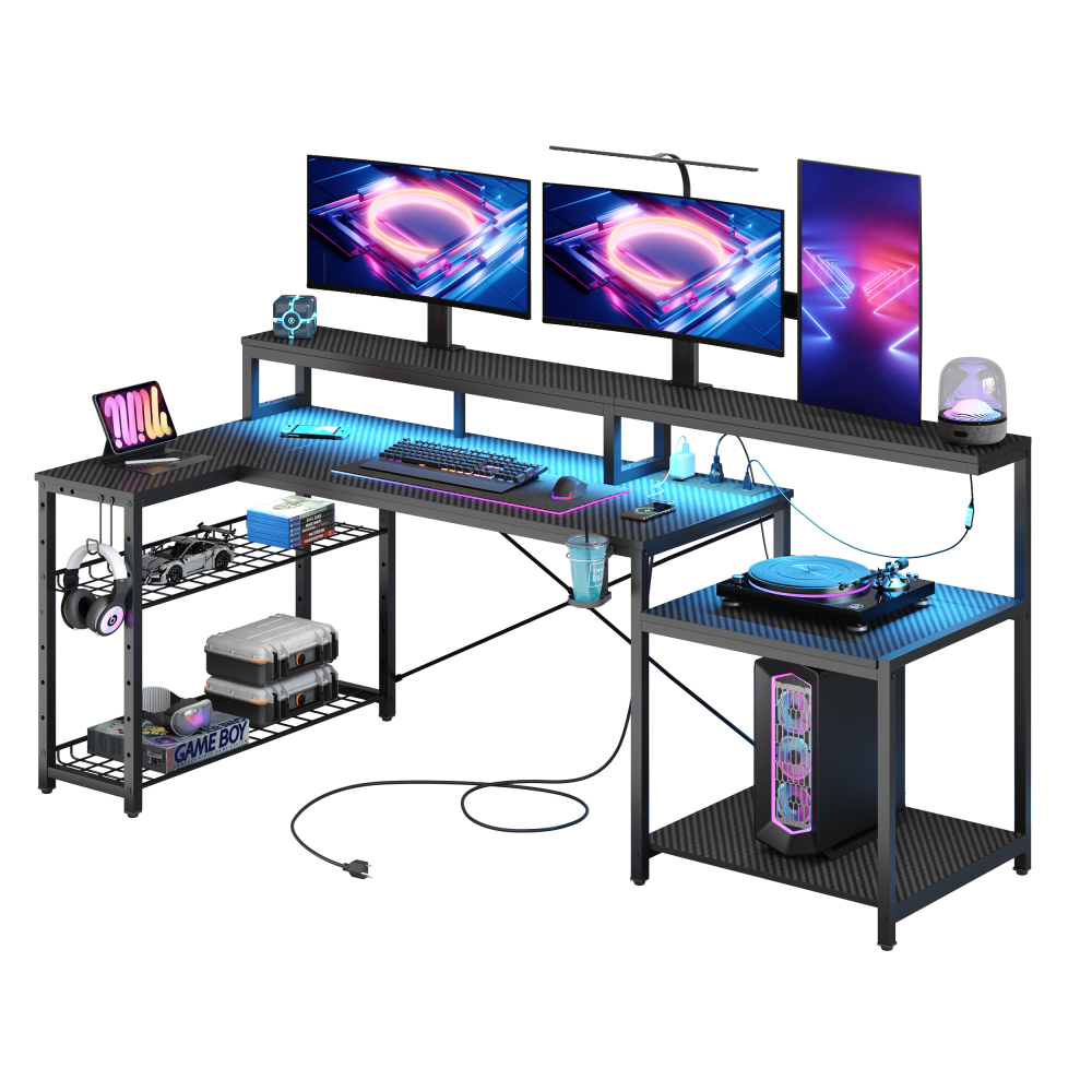 Bestier 72inW Computer Desk, Black Carbon Fiber MPN:H100618KUS-BDCF