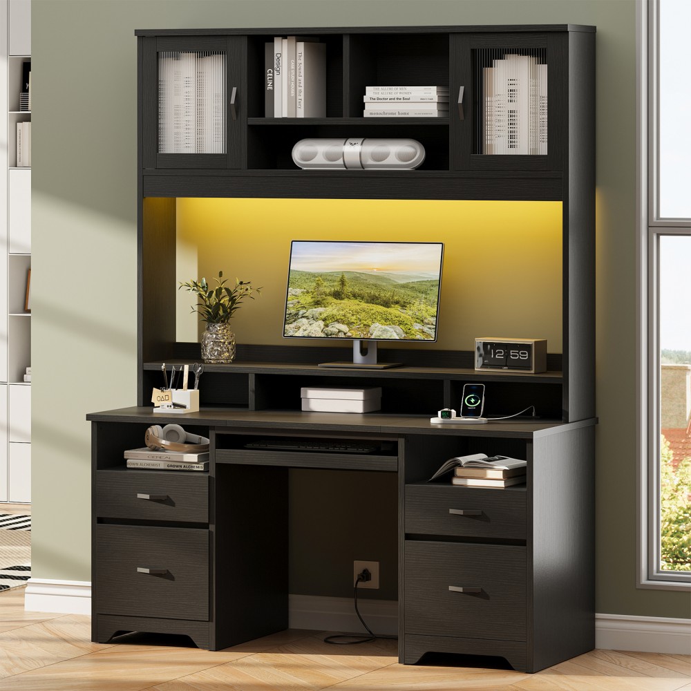 Bestier 59inW Rectangular Executive Ergonomic Computer Desk, Black MPN:H104415SUS-B2
