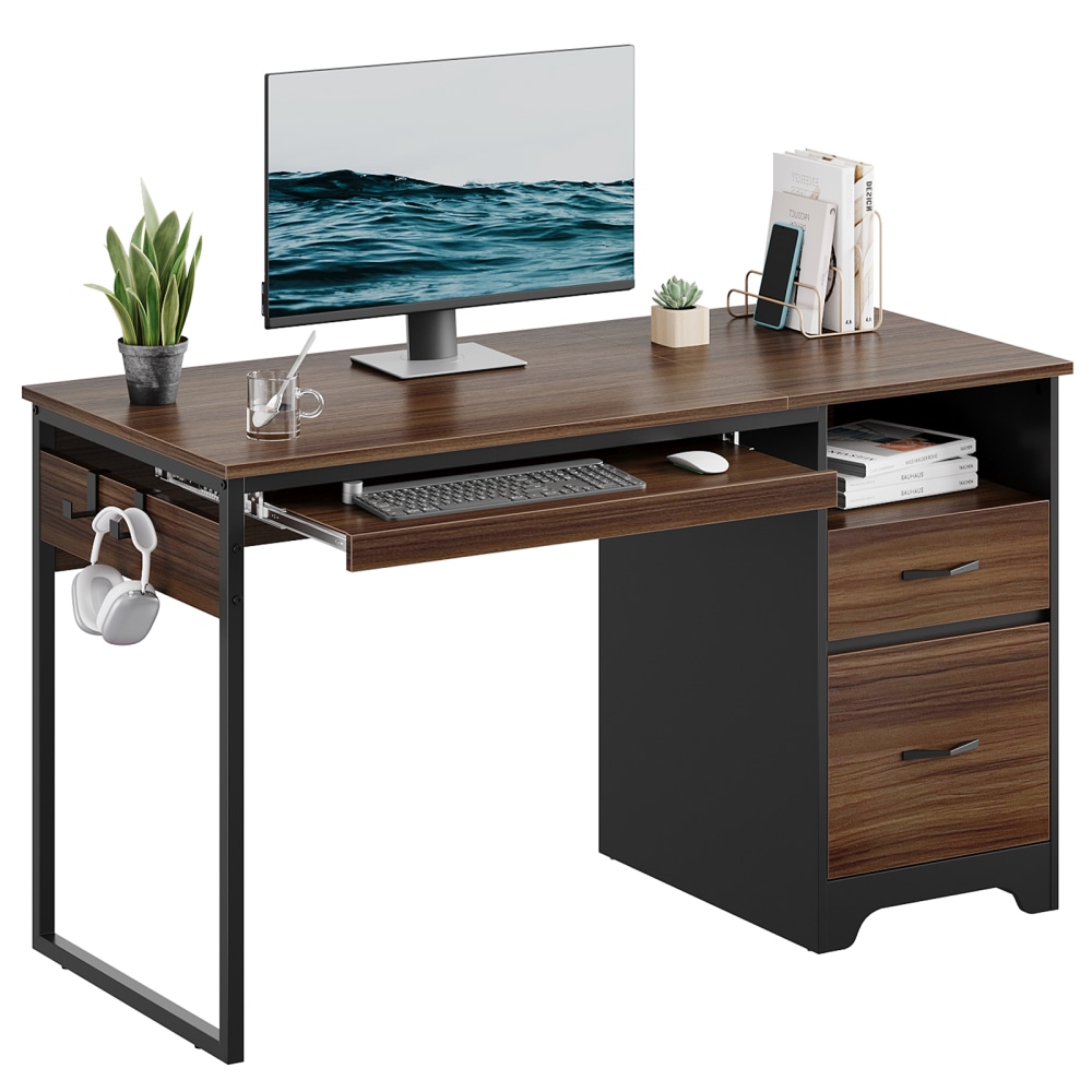 Bestier 48inW Writing Computer Desk with Storage Drawer & Keyboard Tray, Cherry MPN:H104612N-CRY