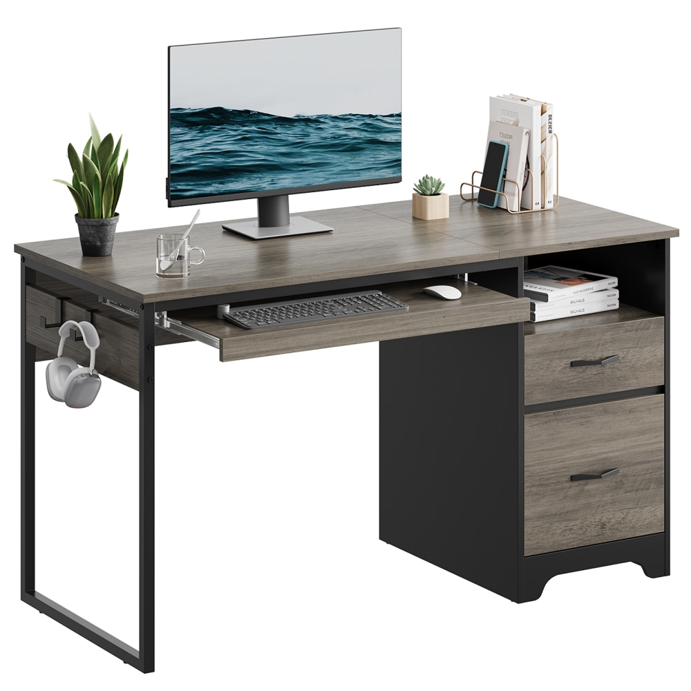 Bestier 48inW Writing Computer Desk with Storage Drawer & Keyboard Tray, Grey MPN:H104612N-GRW
