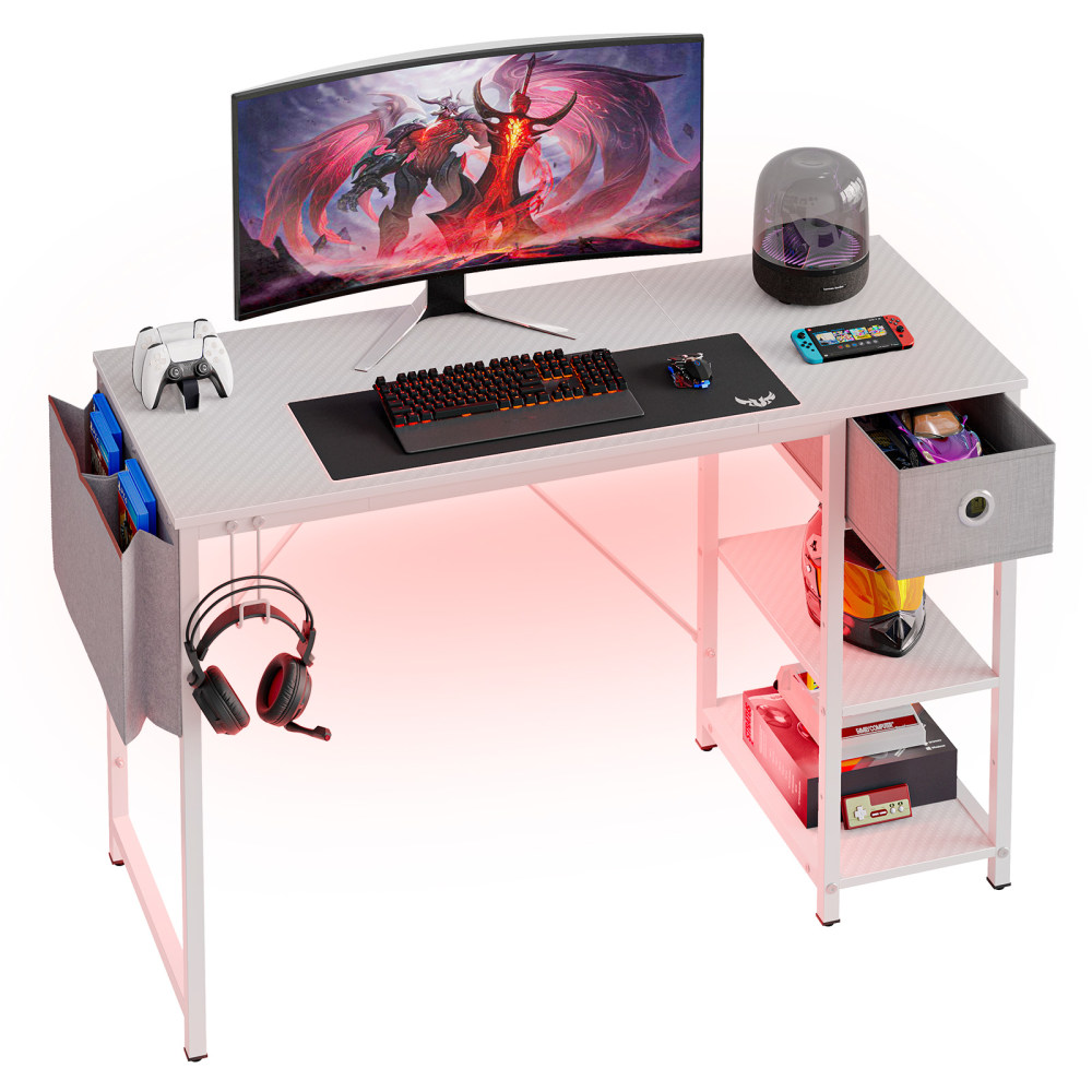 Bestier 48inW Reversible Computer Desk With Storage Drawer, Adjustable Shelf And Side Bag, White MPN:H105412C-WDCF
