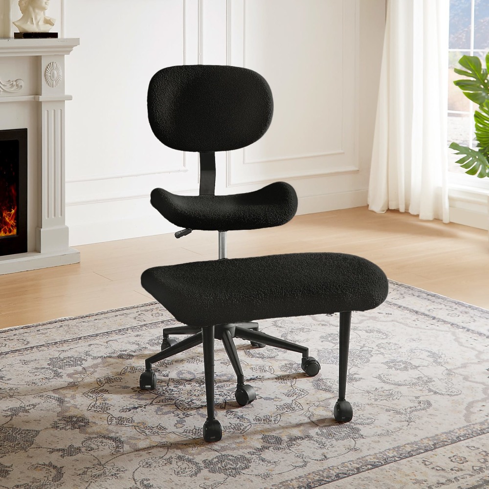 Pinmoco 2-Tier Cross-Legged Ergonomic Textured Fabric Modern Armless Office Chair, Black MPN:H200470D-BLTD