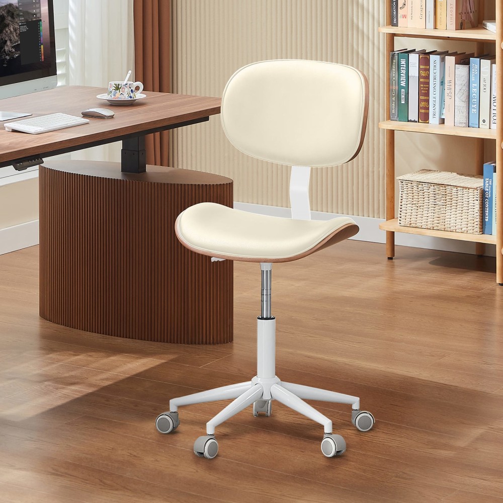 Bestier Ergonomic Faux Leather Mid-Back Armless Office Task Chair With Swivel Curved Seat, White MPN:H200552F-WHITE