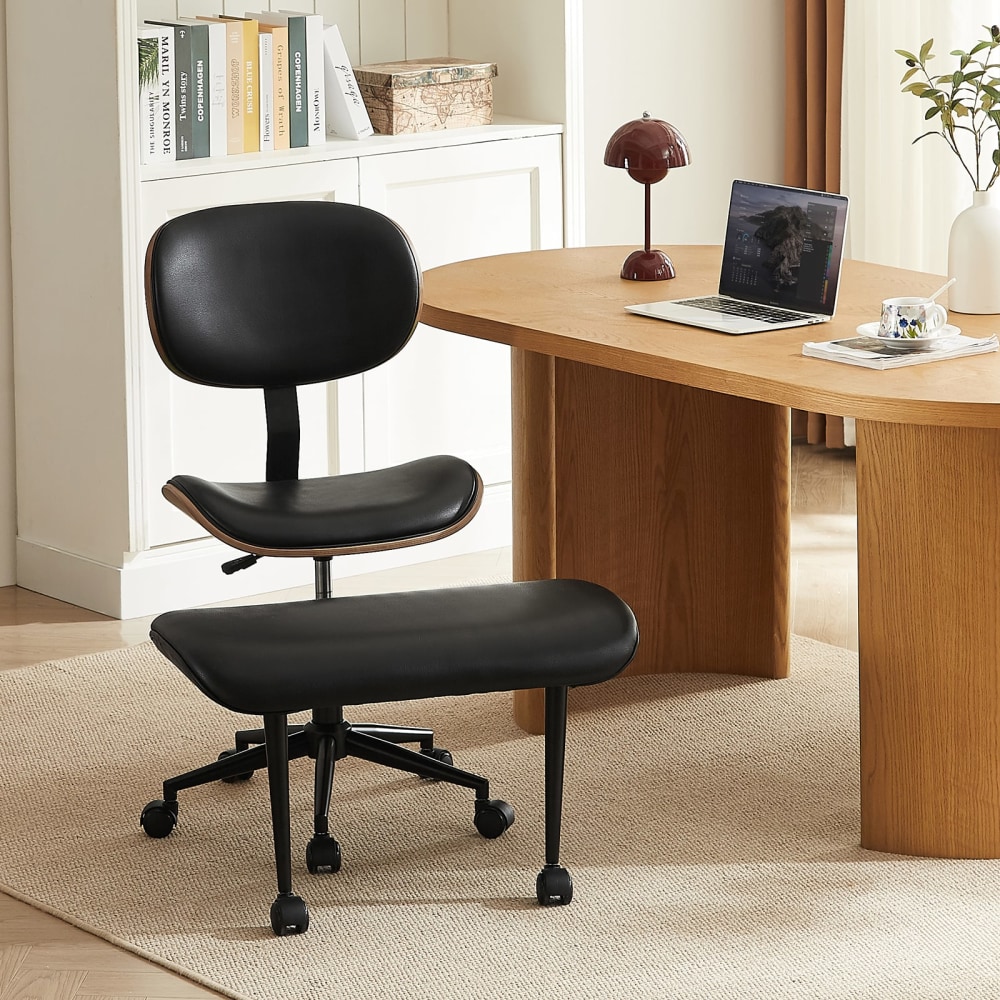 Bestier Ergonomic Faux Leather Mid-Back Cross Legged Office Task Chair With Wheels, Black MPN:H200571G-BLK