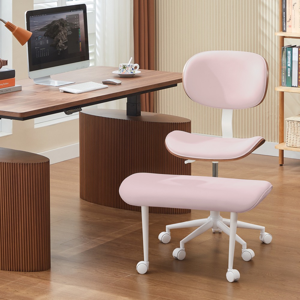 Bestier Ergonomic Faux Leather Mid-Back Cross Legged Office Task Chair With Wheels, Pink MPN:H200571G-PINK