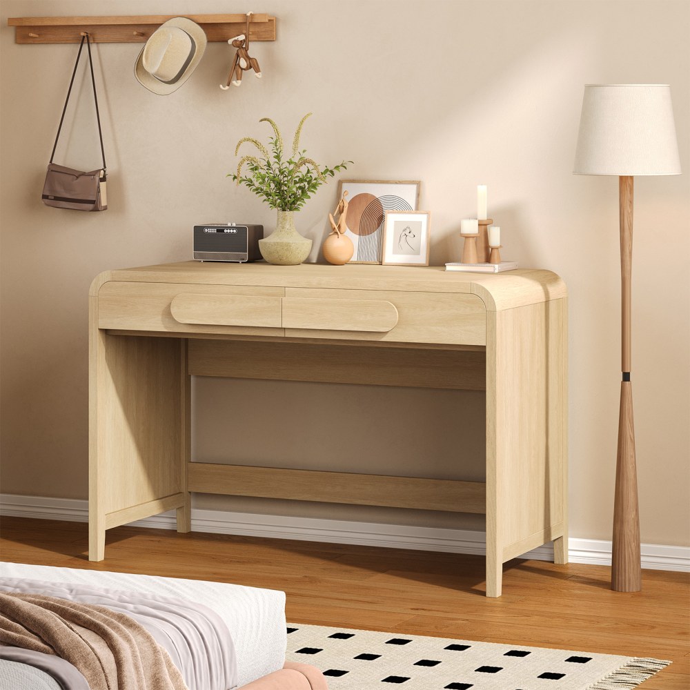 Bestier 46inW Writing Computer Desk With 2 Storage Sliding Drawers, Coastal Oak MPN:H107511M-LOG