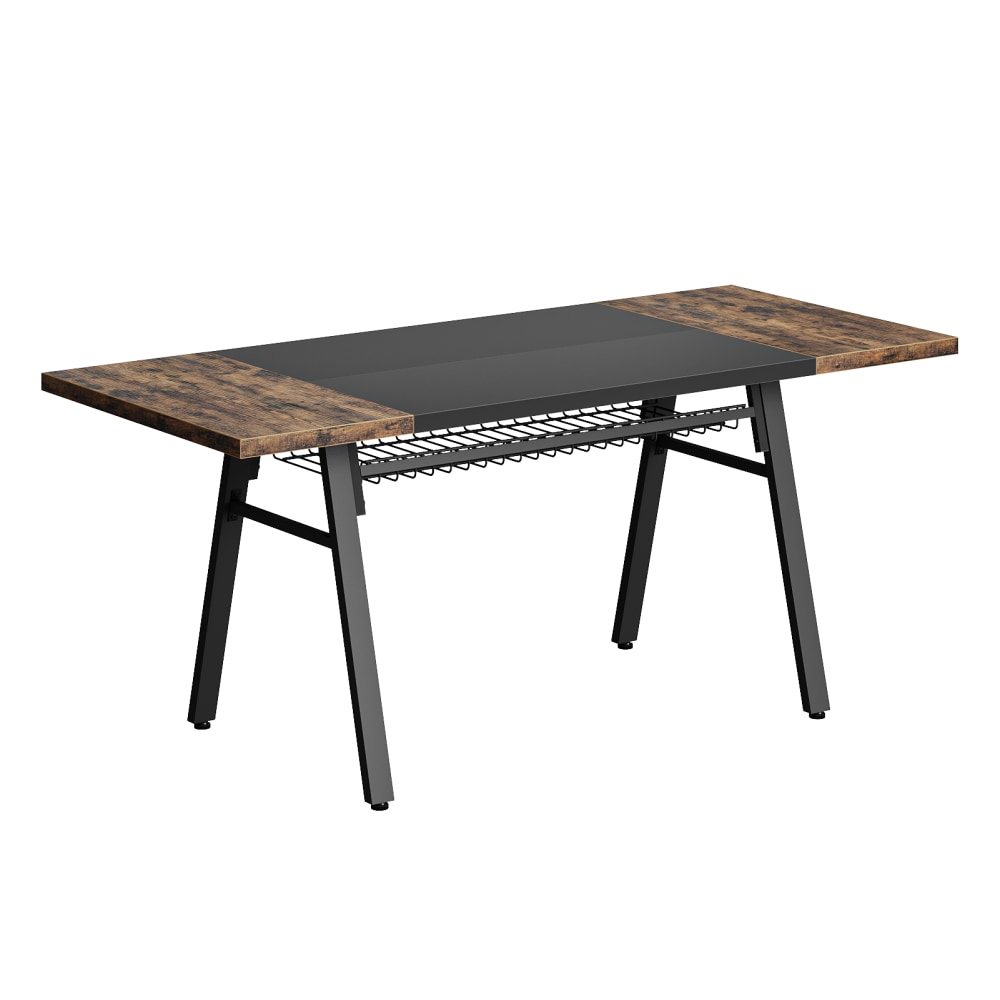 Bestier 70inW Computer Desk with Wire Storage Basket Storage Wooden Study Writing Table for Home Office, Rustic Brown MPN:K400278B-RST