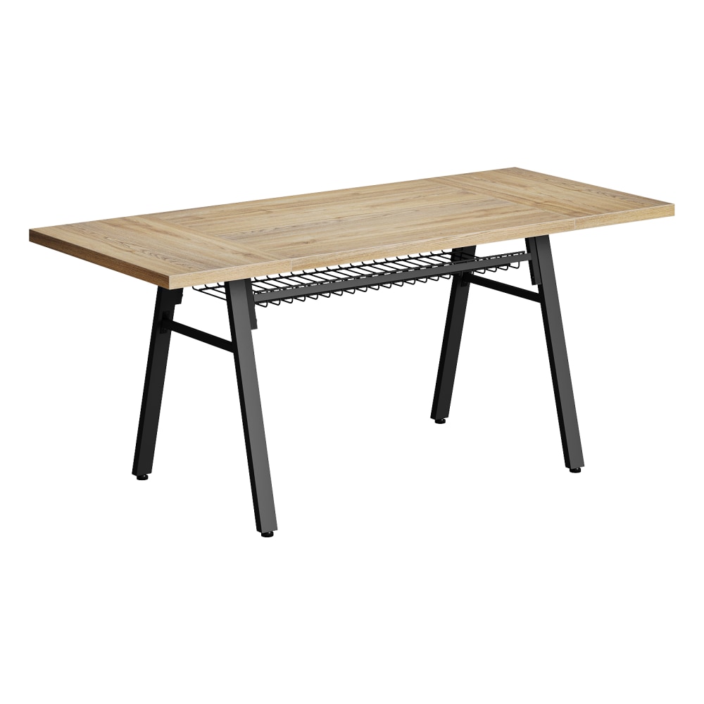 Bestier 70inW Computer Desk with Wire Storage Basket Storage Wooden Study Writing Table for Home Office, Light Walnut MPN:K400278B-VSWL