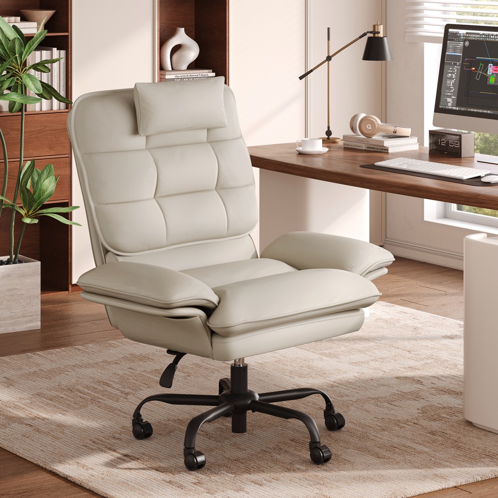 Bestier Ergonomic PU Leather High-Back Swivel Executive Office Chair, Beige MPN:H200294C-OWPU
