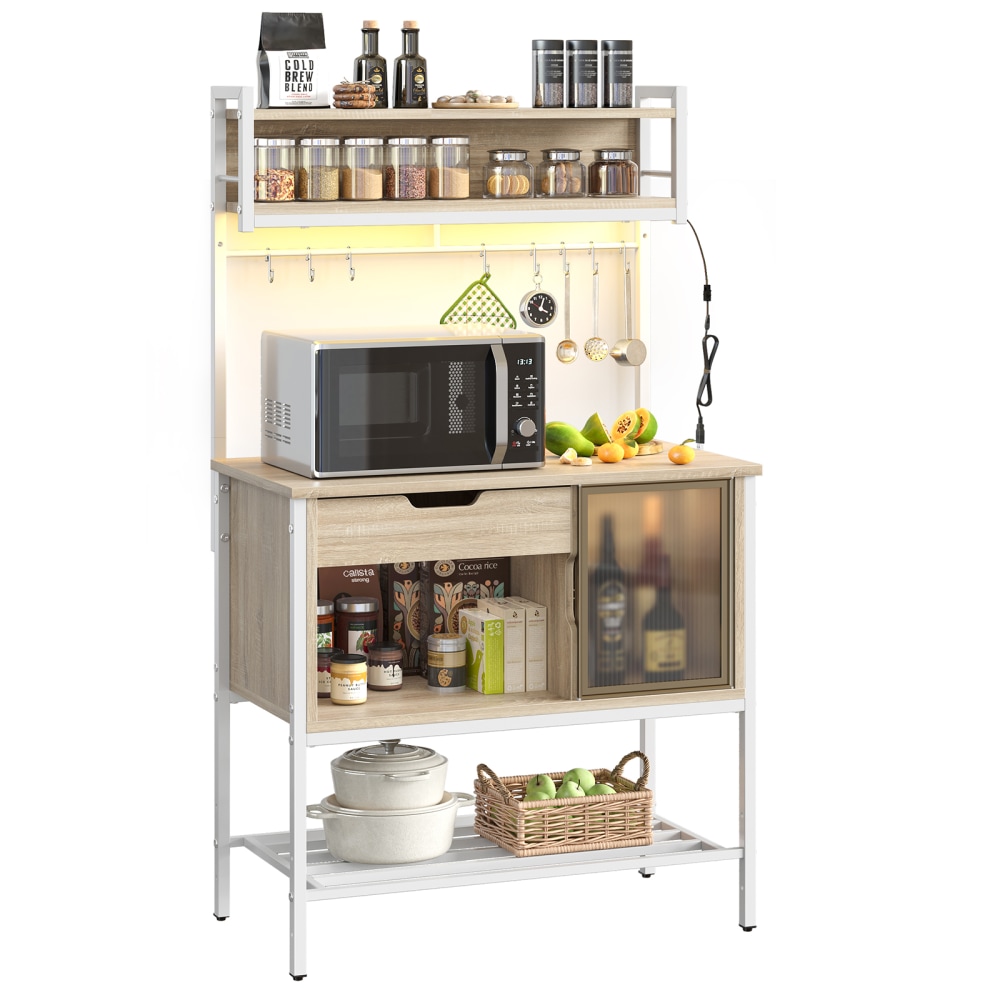 Bestier Bakers Rack With Cabinet And Drawer, 5-Tier, 58inH x 33inW x 16inD, Oak MPN:K100786G-OAKL