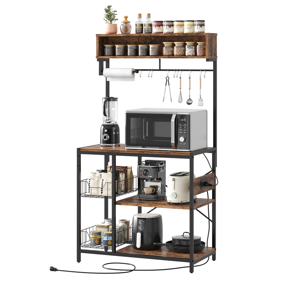 Bestier Bakers Rack With Power Outlets And Storage Shelf, 5-Tier, 65inH x 33inW x 16inD, Rustic Brown MPN:K100884SUS-RST