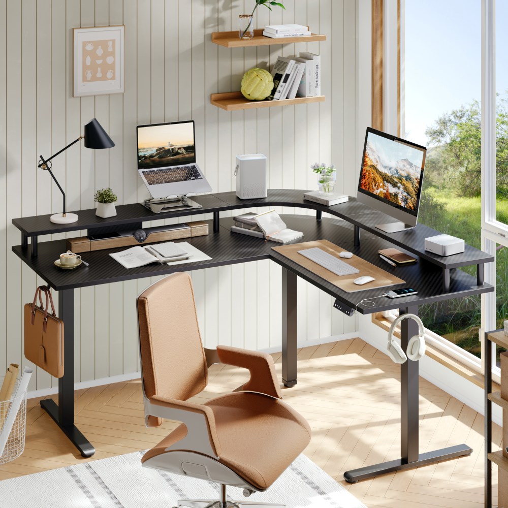 Bestier 63in Electric Adjustable-Height L-Shaped Standing Desk, Black MPN:H103116L-BDCF