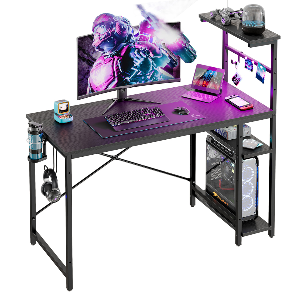 Bestier Gaming Computer Desk With RGB LED Lights And 4-Tier Storage Shelves, 44inW, Black Grained MPN:H101111D-BLKG