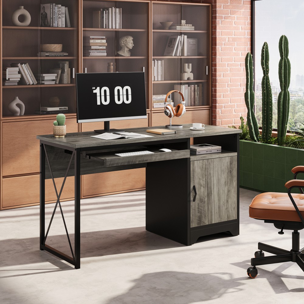 Bestier 48inW Reversible Writing Computer Desk, Brown/Gray MPN:H107012A-GRYW