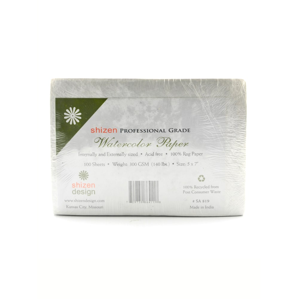 Shizen Design Professional-Grade Watercolor Paper, Clean Edges, 5in x 7in, 100% Recycled, Pack Of 100 Sheets MPN:SA 819