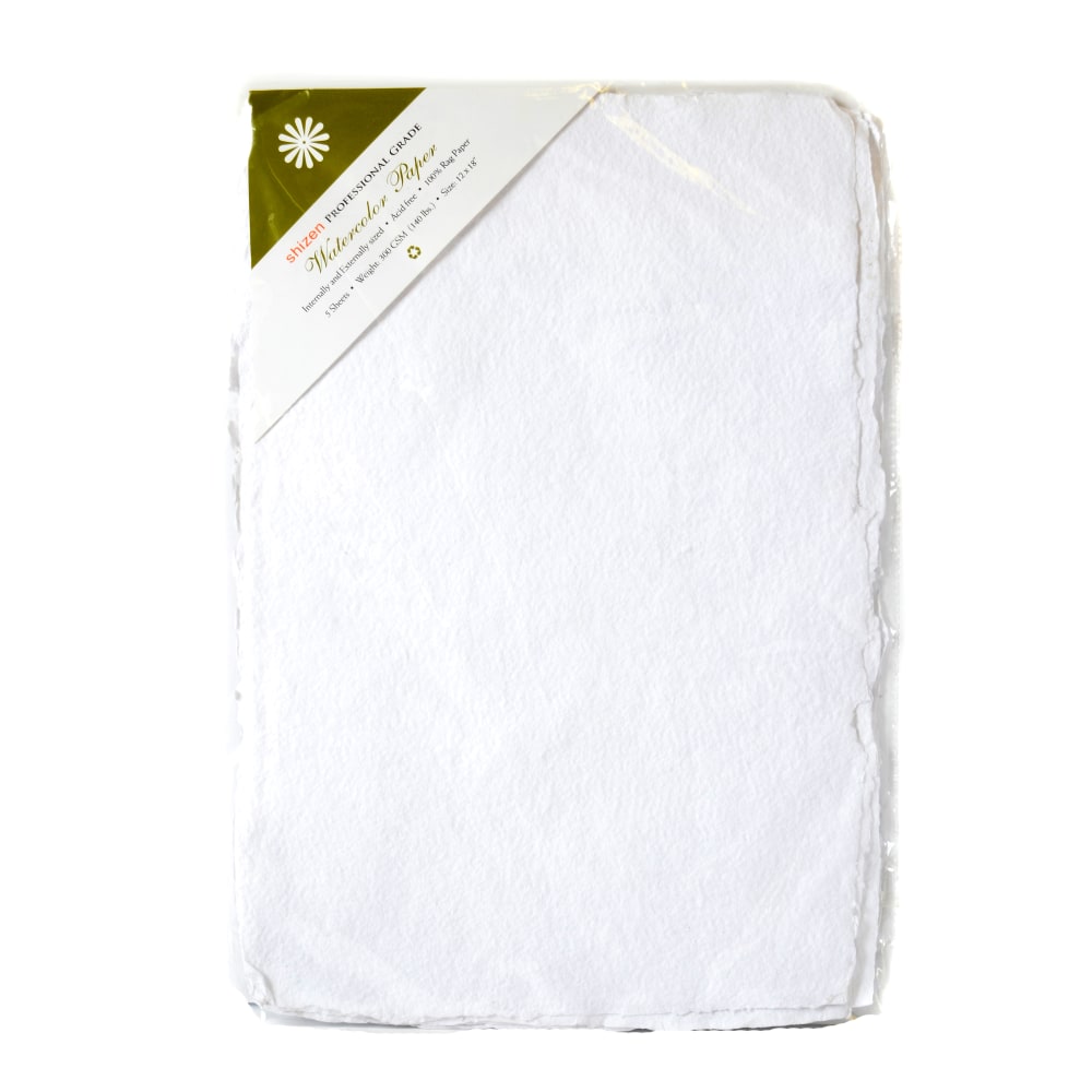Shizen Design Professional-Grade Watercolor Paper, Deckle Edges, 12in x 18in, 100% Recycled, Pack Of 5 Sheets MPN:WC 302