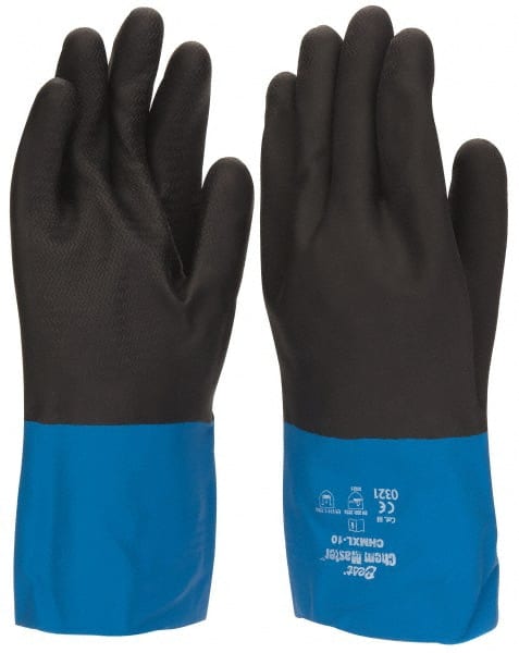 Chemical Resistant Gloves: X-Large, 26 mil Thick, Neoprene-Coated, Latex & Neoprene, Supported MPN:CHMXL-10