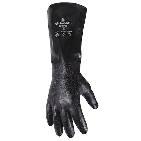 Chemical Resistant Gloves, Neoprene, 60.63 mil Thick, 14 in Length, Grain Texture, Black, Size S MPN:3415-08