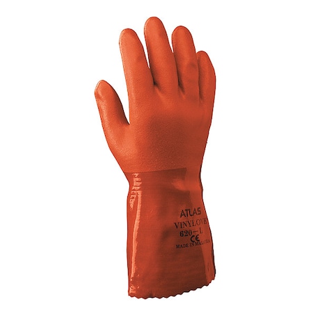 Atlas 620 Chemical Resistant Gloves, Cotton/PVC, 12 in L, Orange, XL, 1 PR, Vendor Pack MPN:620XL-10-V