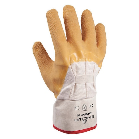 Coated Gloves, Natural Rubber Latex, Crinkled, 3/4 Dip, 0 Abrasion Level, White/Yellow, L (10) 1 PR MPN:66NFW-10-V