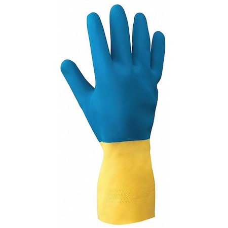 CHMY Chemical Resistant Gloves, Natural Rubber Latex, Neoprene, 12 in L, 22 mil, Blue, Yellow, L MPN:CHMYL-09