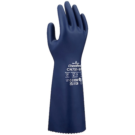 CN751 Chemical Resistant Gloves, Nitrile, 380 mm L, 18.11 mil, Blue, 7, 1 PR MPN:CN751S-07