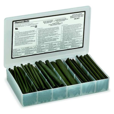 Heat Shrink Tube Kit, Thin Wall, 2:1 I.D. Shrink Ratio, Black, 6 in MPN:HSKIT