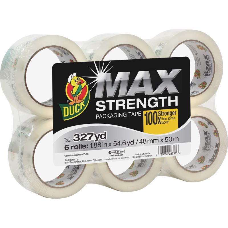 Duck Brand Brand Max Strength Packaging Tape - 54.60 yd Length x 1.88in Width - 3.1 mil Thickness - 6 / Pack - Clear MPN:241513